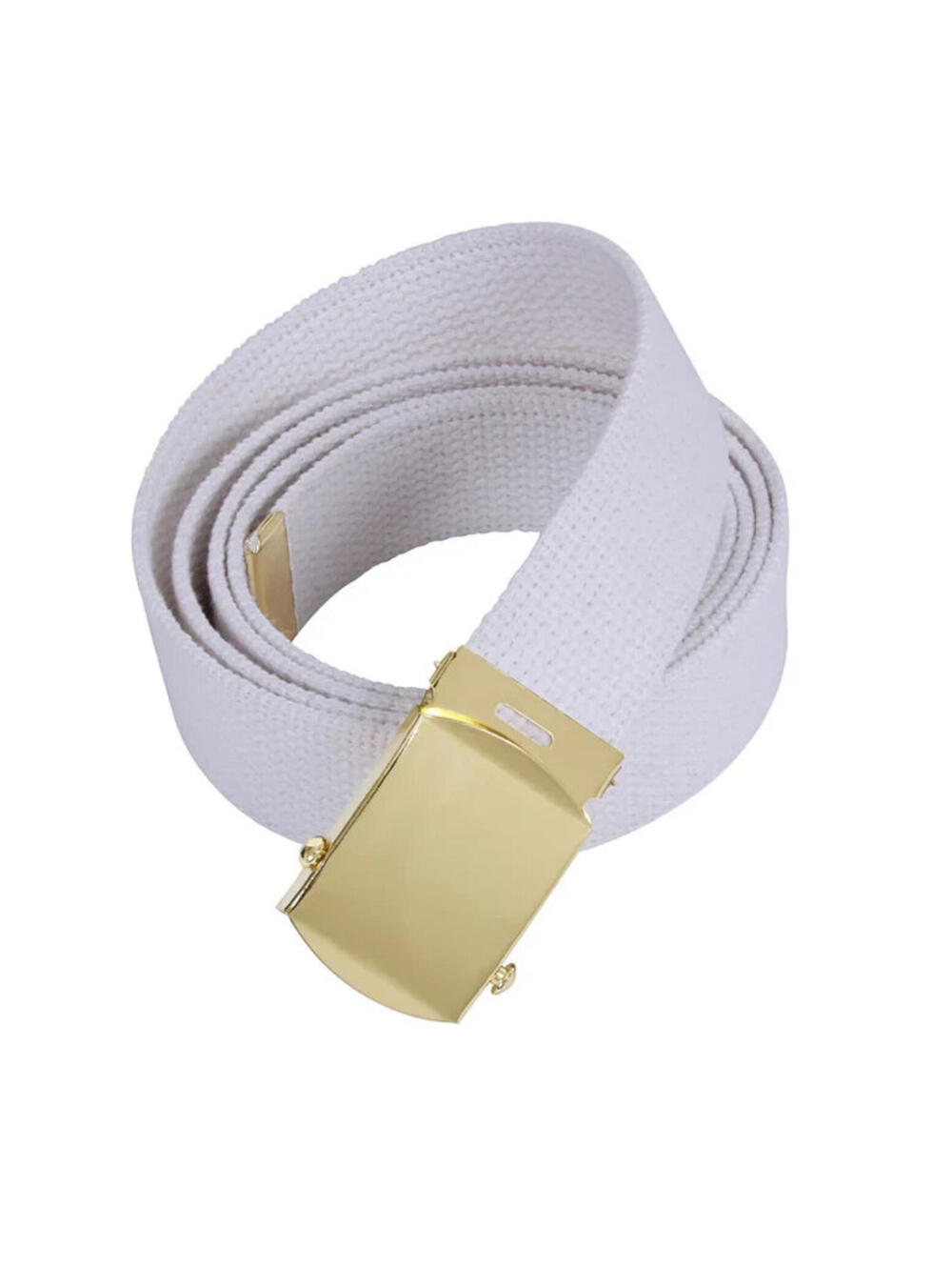 NEW MILITARY UNIFORM WHITE ADJUSTABLE COTTON WEB BELT WAIST 19"-61" GOLD BUCKLE